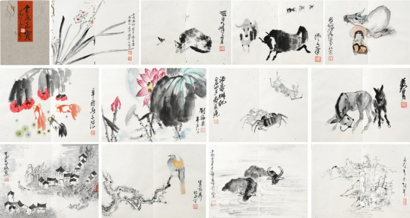    李可染丶潘天壽丶吳作人丶劉海粟丶謝稚柳丶黃冑等 精品十二幀冊頁